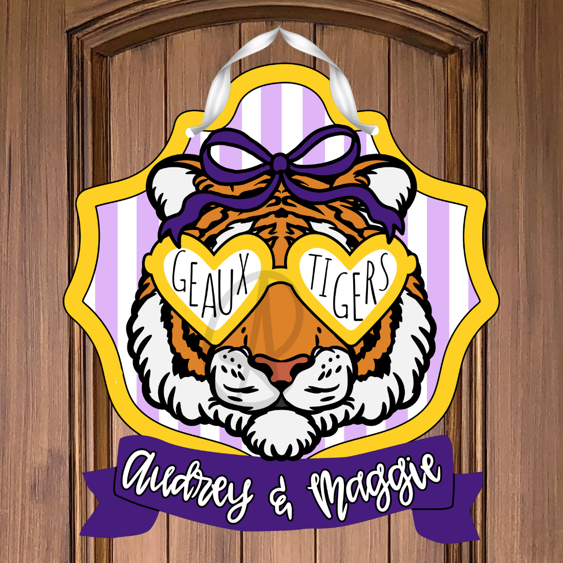 Purple Tigers Custom College Dorm Room Preppy Coquette Door Hanger- PREORDER