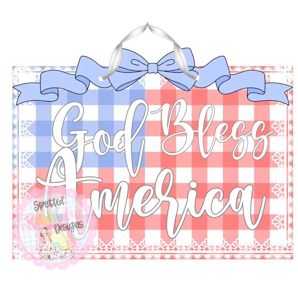 Patriotic Coquette Bow Gingham American Flag Lace Door Hanger | Red, White & Blue Flag Door Sign | 4th of July Decor | Summer Porch Sign