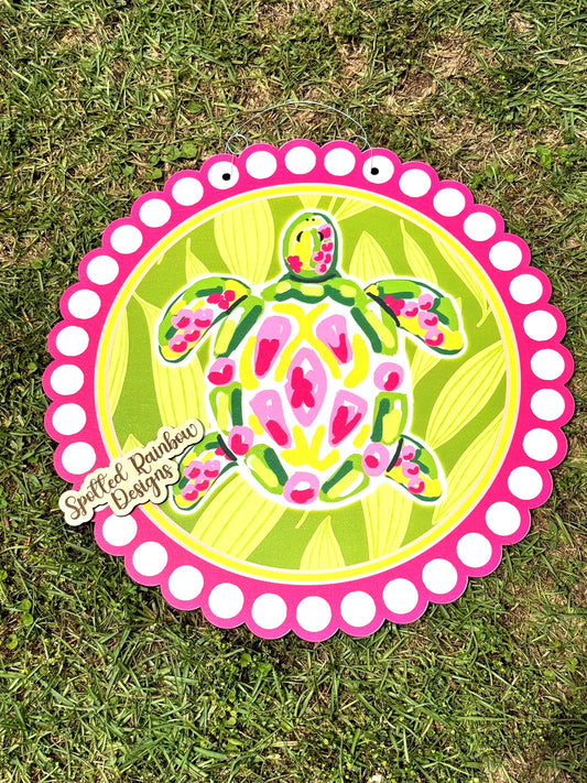 READY TO SHIP Preppy Sea Turtle Beach  Summer Door Hanger (pvc)