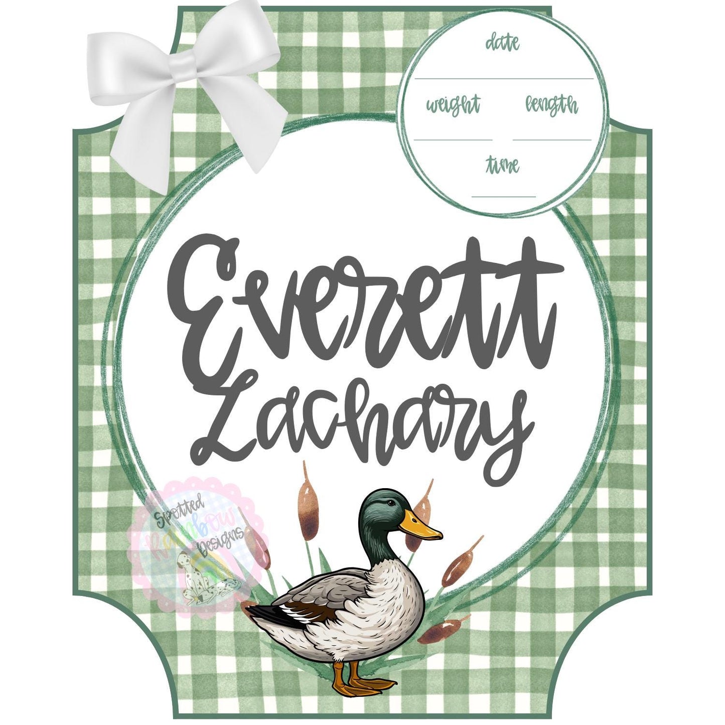 Mallard Duck Gingham New Baby Boy Personalized Welcome Baby Shower Gift Hospital Door Hanger