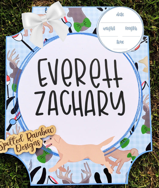 Labrador Hunting Fishing New Baby Boy Personalized Welcome Baby Shower Gift Hospital Door Hanger