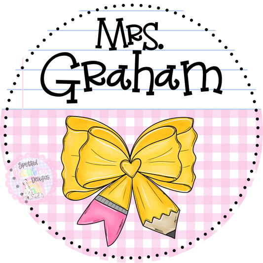 Personalized Teacher Door Hanger Crayon Box | Back to School Classroom Decor | Custom Teacher Sign | Blue Gingham | Grandmillennial Preppy