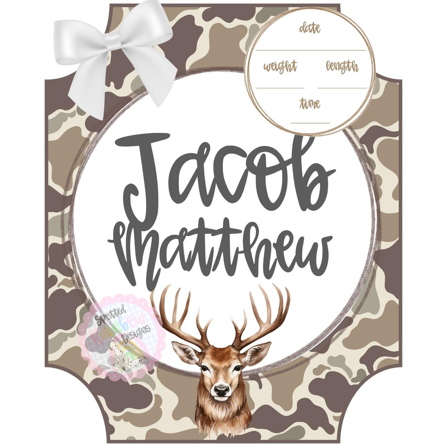 Camo Deer Hunting New Baby Boy Personalized Welcome Baby Shower Gift Hospital Door Hanger