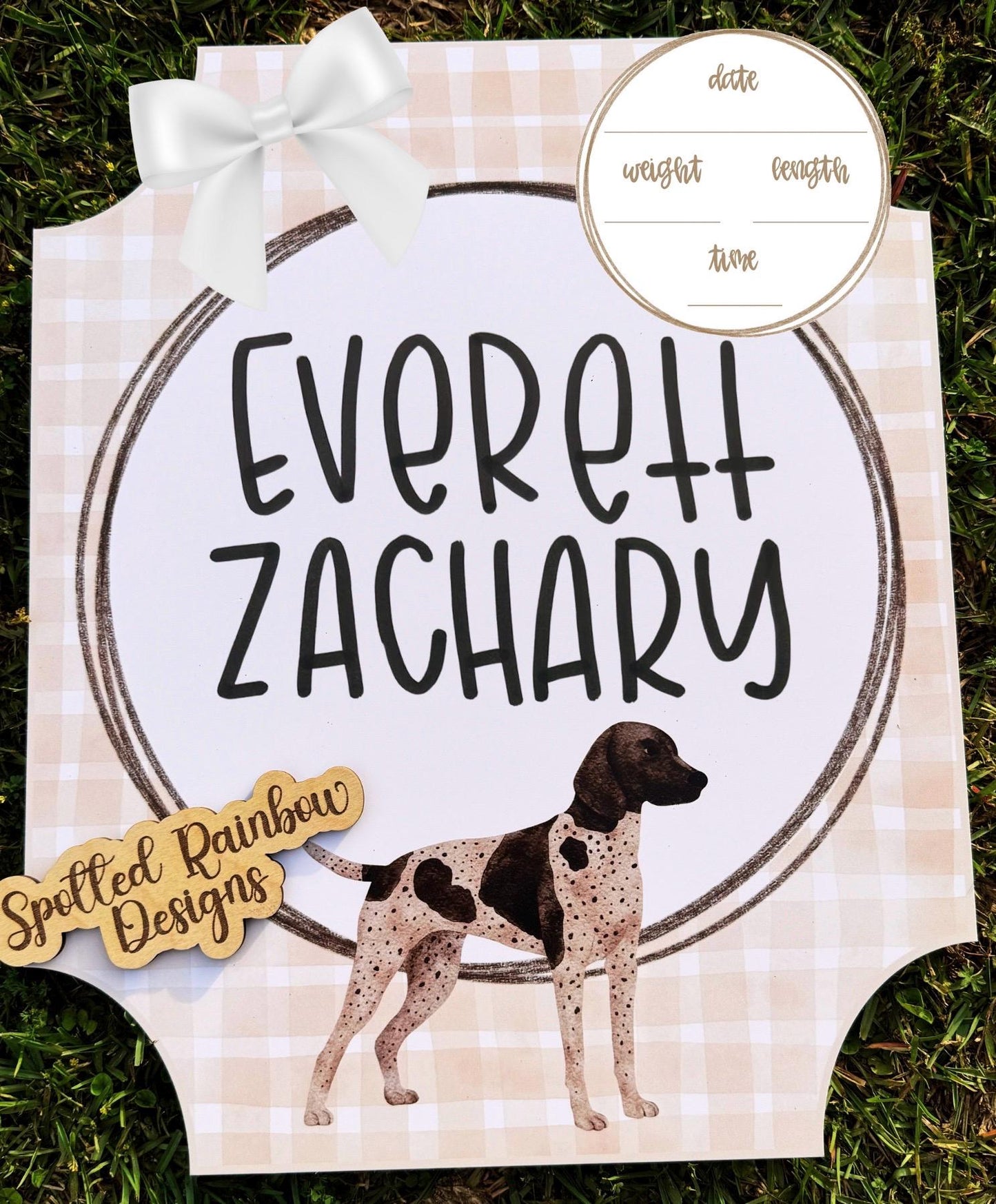 Pointer Hunting Dog Gingham New Baby Boy Personalized Welcome Baby Shower Gift Hospital Door Hanger