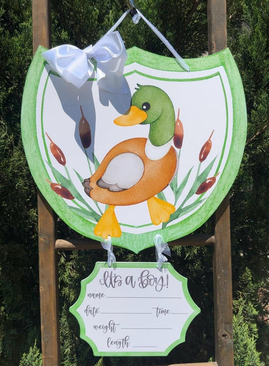READY TO SHIP It's a Boy Mallard Duck Boy Nursery Welcome Baby Shower Gift Door Hanger