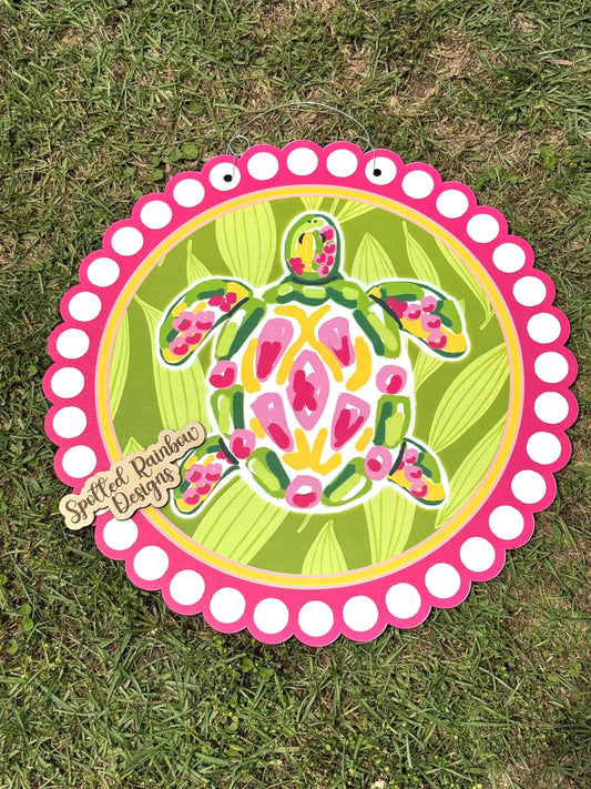 READY TO SHIP Preppy Sea Turtle Beach House Summer Door Hanger (Wooden)