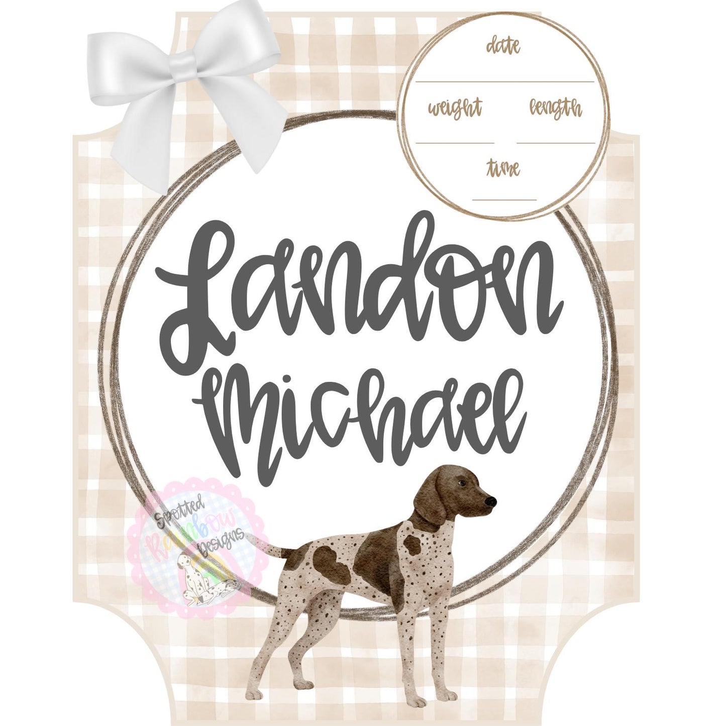 Pointer Hunting Dog Gingham New Baby Boy Personalized Welcome Baby Shower Gift Hospital Door Hanger