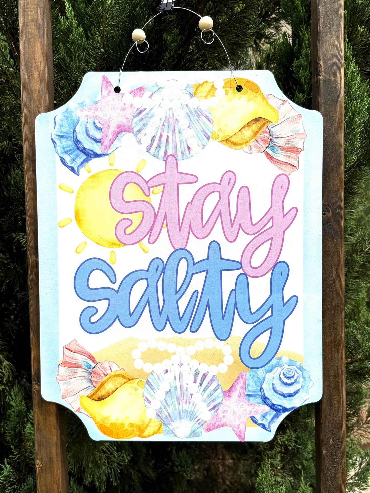 READY TO SHIP Stay Salty Shells Beach House Summer Door Hanger (Wooden)