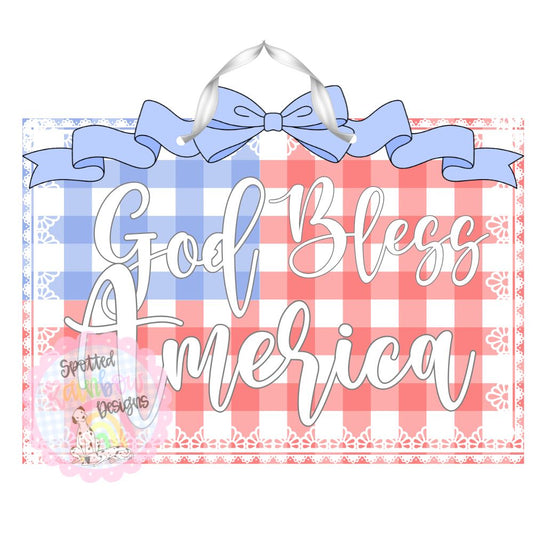 Patriotic Coquette Bow Gingham American Flag Lace Door Hanger | Red, White & Blue Flag Door Sign | 4th of July Decor | Summer Porch Sign