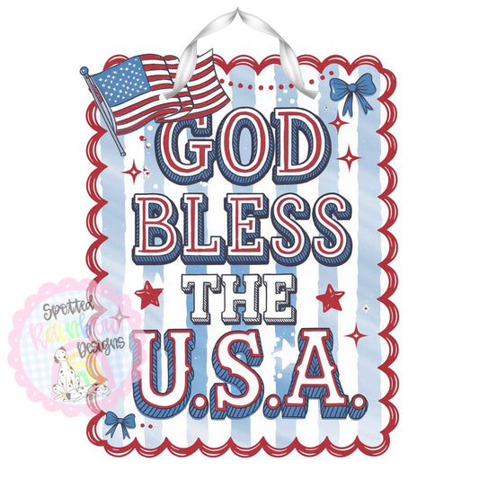 God Bless the USA Patriotic Bow American Flag Door Hanger | Red, White & Blue Flag Door Sign | 4th of July Decor | Summer Porch Sign