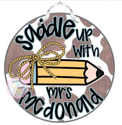 Cow Print Western Teacher Door Hanger | Personalized Classroom Sign with Name & Grade | Cow Theme Teacher Decor | Cute Back to School Gift