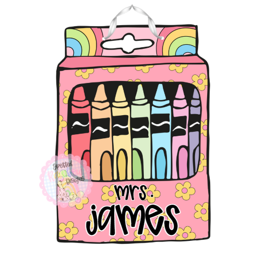 Personalized Crayon Box Teacher Door Hanger | Custom Name Classroom Sign | Rainbow School Decor | Teacher Gift Idea | Kindergarten Teacher