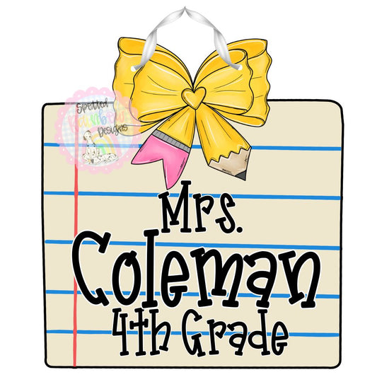 Personalized Teacher Door Hanger | Back to School Classroom Decor | Custom Teacher Sign | Gift for Teachers | Pencil Bow